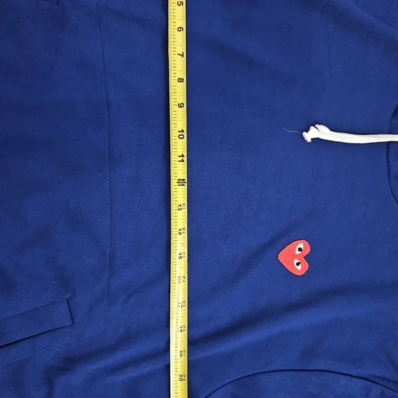 Comme des Garcons Blue Hoodie with Red Heart Patch - Picture 5 of 8